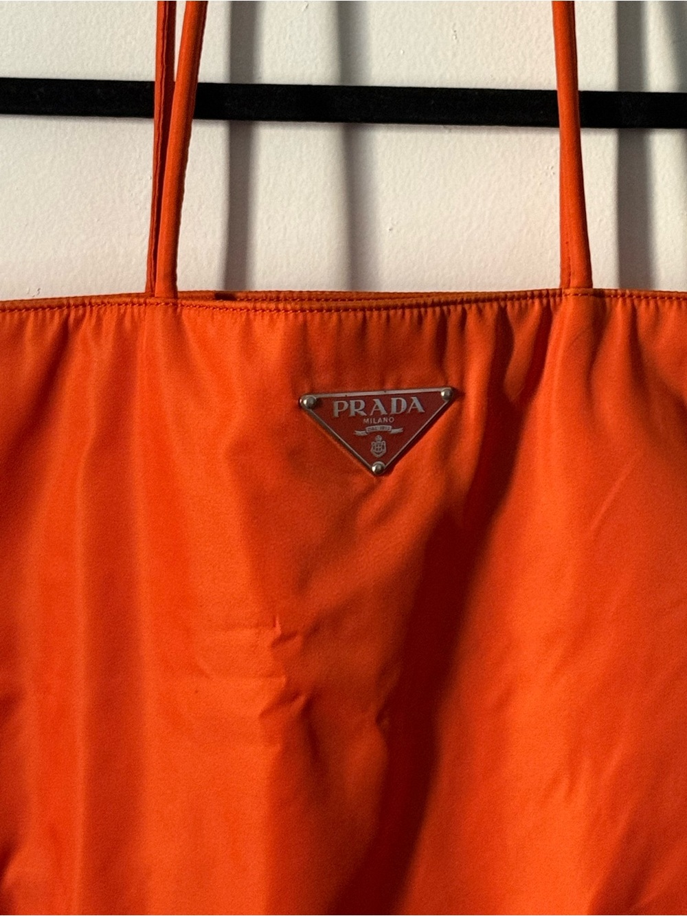 Prada Orange Nylon Tote Large Shopper Bag Leather Trim - Picture 2 of 12